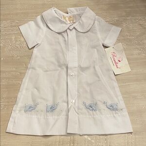 Rosalina White Baby Dress with Blue Elephant Embroidery